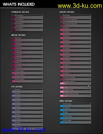 3D打印模型Aging Face Details HD for Genesis 3 and 8 Female(s)的图片