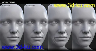 3D打印模型Aging Face Details HD for Genesis 3 and 8 Female(s)的图片