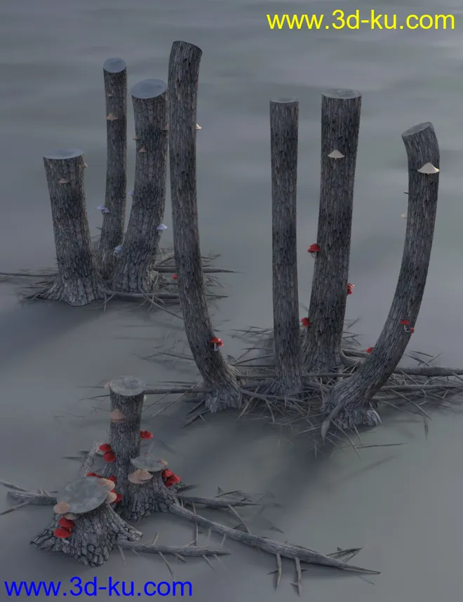 All Hallows Spooky Tree Stumps Roots and Mushrooms模型的图片4