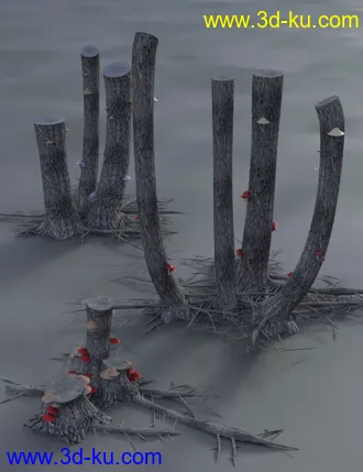 3D打印模型All Hallows Spooky Tree Stumps Roots and Mushrooms的图片