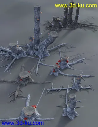 3D打印模型All Hallows Spooky Tree Stumps Roots and Mushrooms的图片