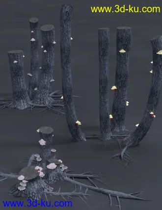 3D打印模型All Hallows Spooky Tree Stumps Roots and Mushrooms的图片