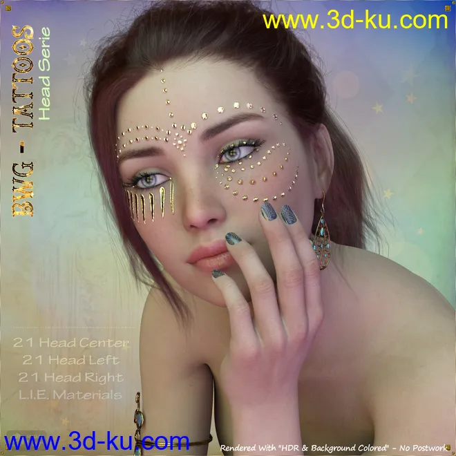BWG - Tattoos, Head Serie for G3-G8 - DAZ Studio模型的图片1