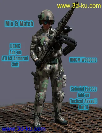 3D打印模型Colonial Forces Add-on for Tactical Assault Outfit for Genesis 8 Female(s)的图片