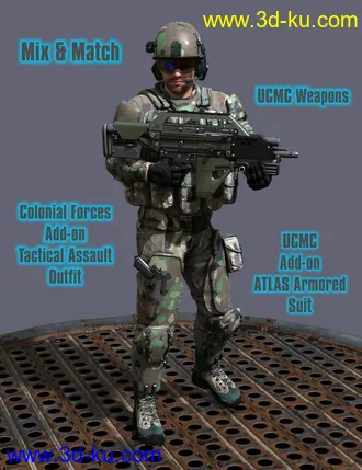 3D打印模型Colonial Forces Add-on for Tactical Assault Outfit for Genesis 8 Male(s)的图片