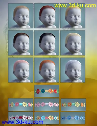 3D打印模型Cute Baby Hairs for Genesis 8 Female(s)的图片