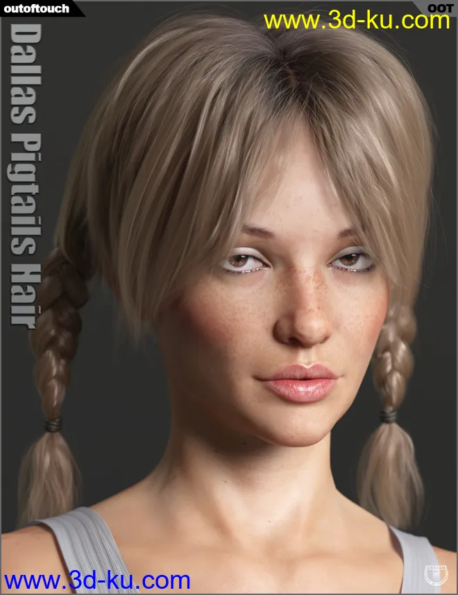 Dallas Pigtails Hair for Genesis 3 and 8 Female(s)模型的图片1