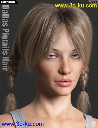 3D打印模型Dallas Pigtails Hair for Genesis 3 and 8 Female(s)的图片