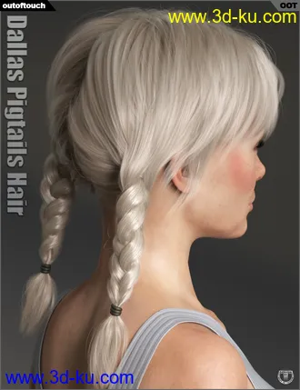 3D打印模型Dallas Pigtails Hair for Genesis 3 and 8 Female(s)的图片