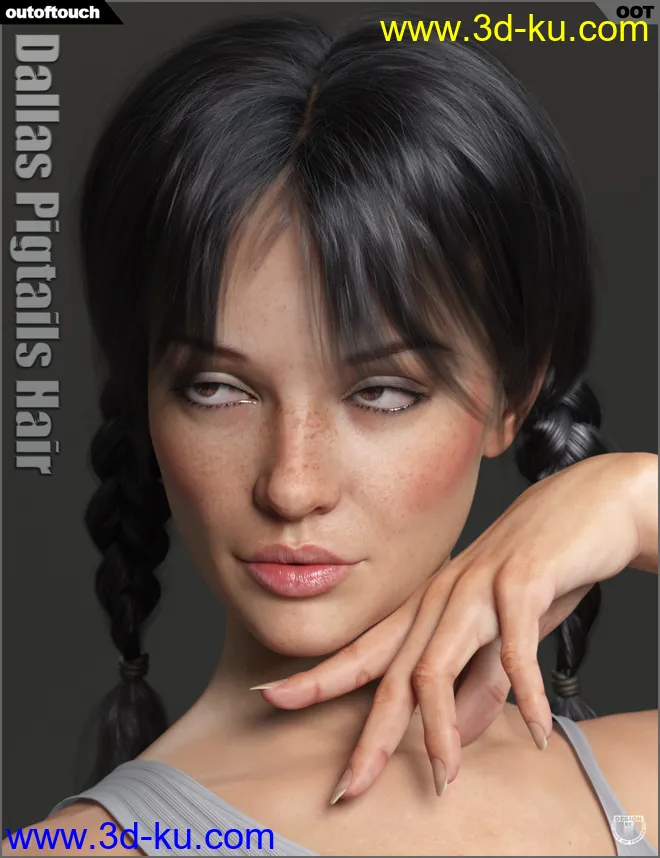 Dallas Pigtails Hair for Genesis 3 and 8 Female(s)模型的图片3
