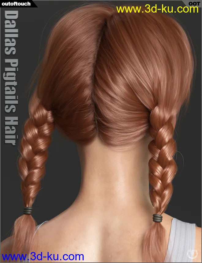 Dallas Pigtails Hair for Genesis 3 and 8 Female(s)模型的图片4