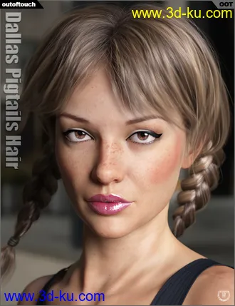 3D打印模型Dallas Pigtails Hair for Genesis 3 and 8 Female(s)的图片