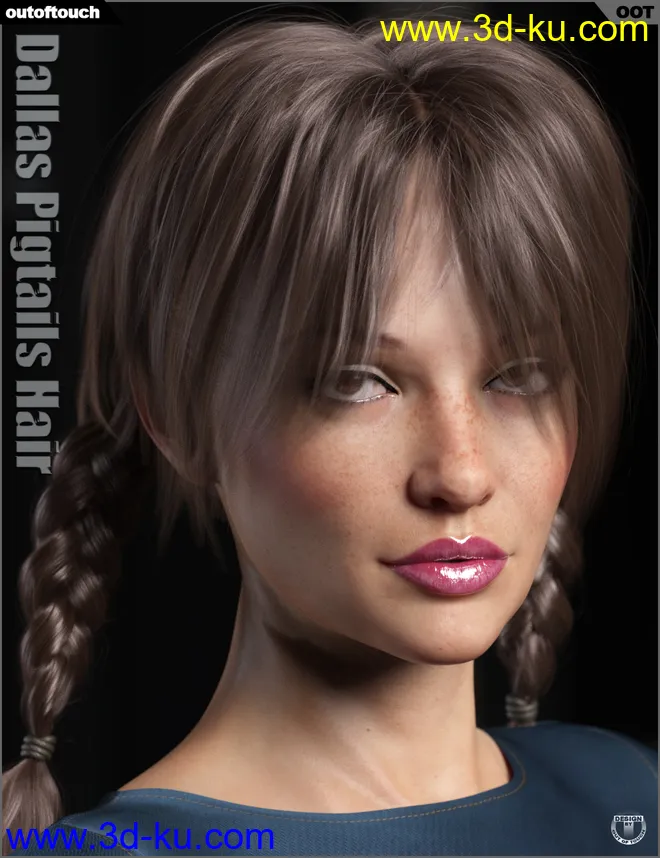 Dallas Pigtails Hair for Genesis 3 and 8 Female(s)模型的图片7