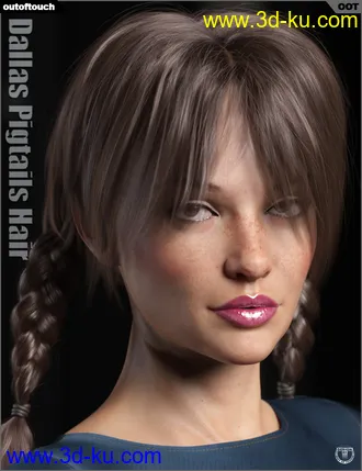 3D打印模型Dallas Pigtails Hair for Genesis 3 and 8 Female(s)的图片