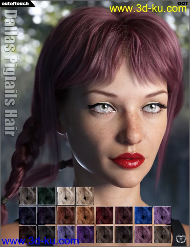 Dallas Pigtails Hair for Genesis 3 and 8 Female(s)模型的图片8