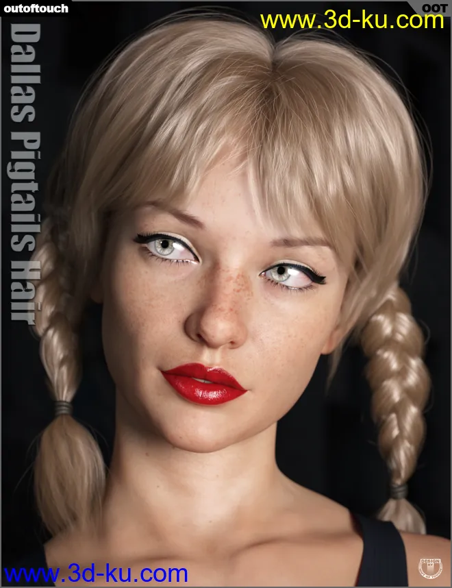 Dallas Pigtails Hair for Genesis 3 and 8 Female(s)模型的图片9
