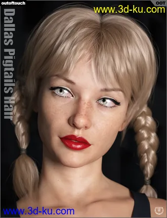 3D打印模型Dallas Pigtails Hair for Genesis 3 and 8 Female(s)的图片