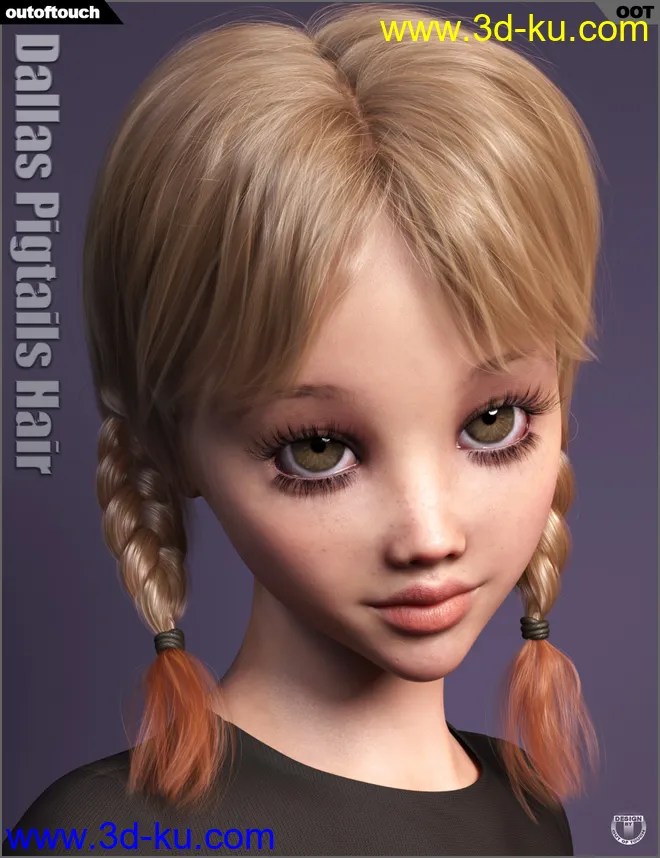 Dallas Pigtails Hair for Genesis 3 and 8 Female(s)模型的图片10