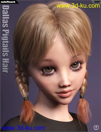3D打印模型Dallas Pigtails Hair for Genesis 3 and 8 Female(s)的图片