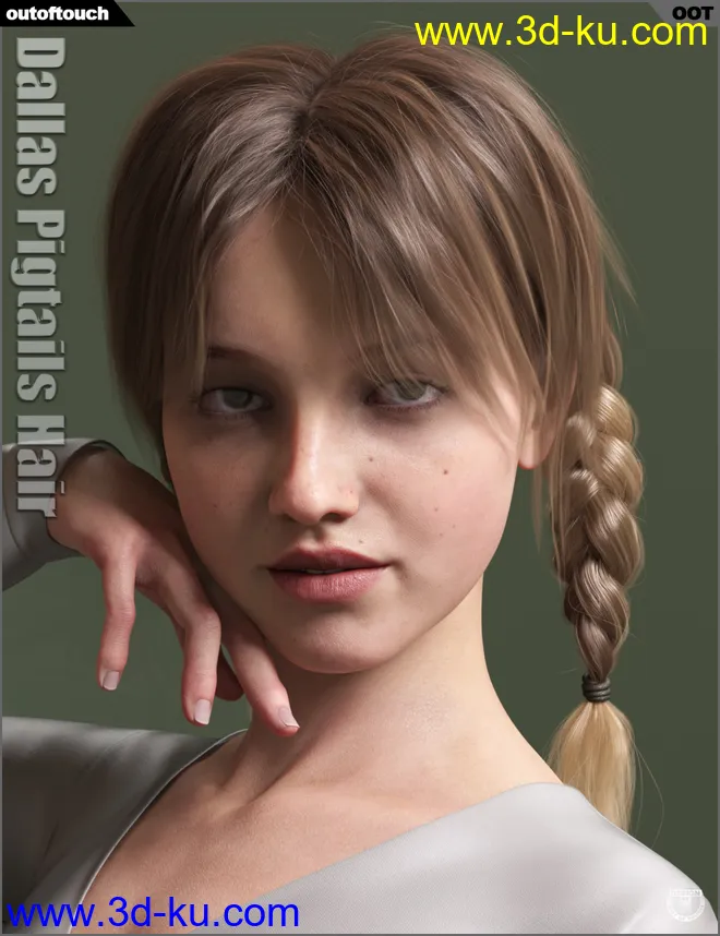Dallas Pigtails Hair for Genesis 3 and 8 Female(s)模型的图片12