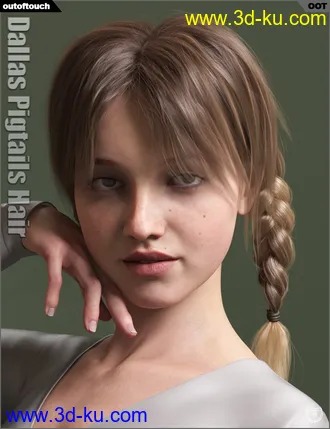 3D打印模型Dallas Pigtails Hair for Genesis 3 and 8 Female(s)的图片