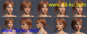 3D打印模型Dallas Pigtails Hair for Genesis 3 and 8 Female(s)的图片