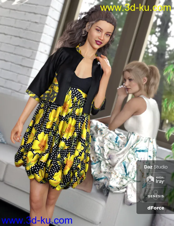 dForce Boho Boutique Bubble Dress for Genesis 8 Female(s)模型的图片1