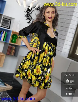 3D打印模型dForce Boho Boutique Bubble Dress for Genesis 8 Female(s)的图片