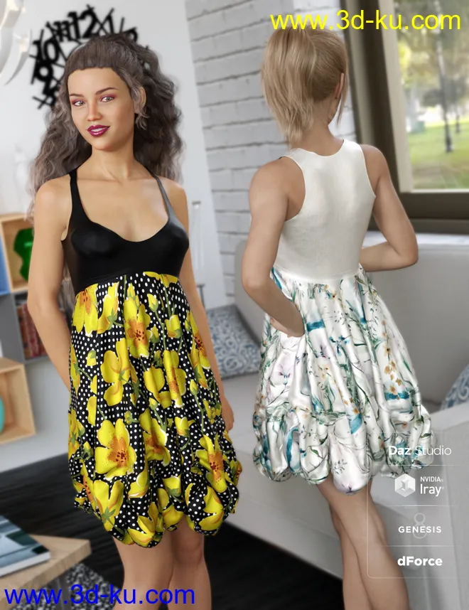 dForce Boho Boutique Bubble Dress for Genesis 8 Female(s)模型的图片4