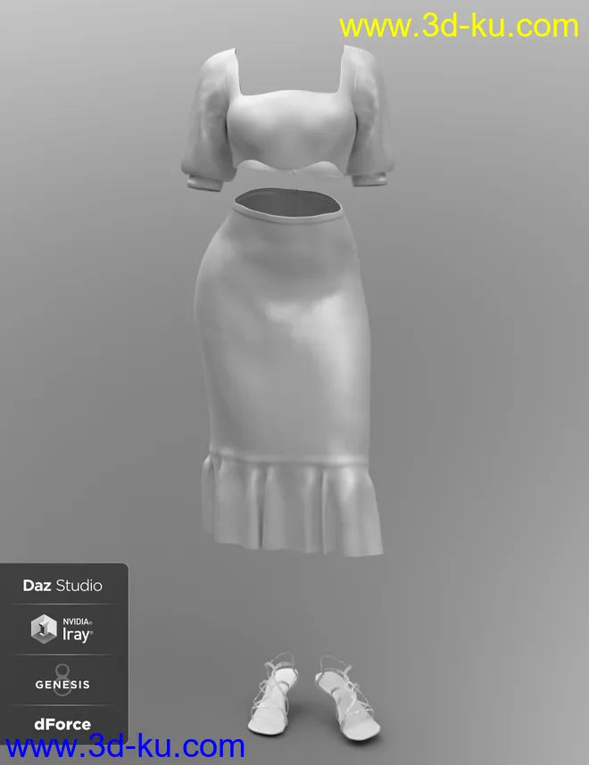 dForce Boho Ruffle Dress for Genesis 8 Female(s)模型的图片2