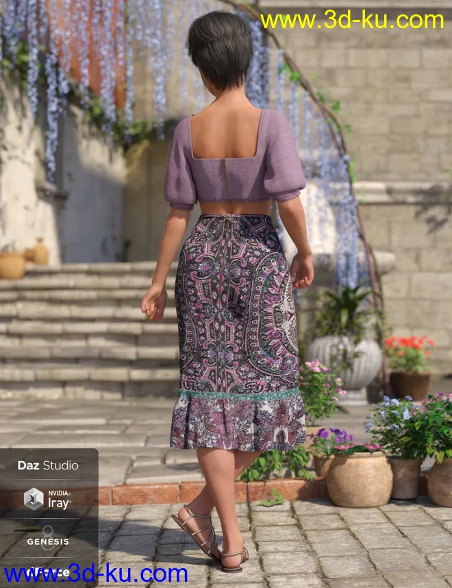 dForce Boho Ruffle Dress for Genesis 8 Female(s)模型的图片4