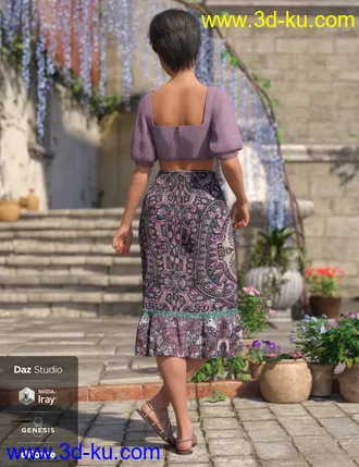 3D打印模型dForce Boho Ruffle Dress for Genesis 8 Female(s)的图片