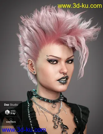 3D打印模型dForce C1 Spiky Hair for Genesis 3 and 8的图片