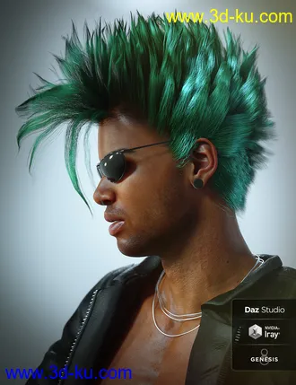 3D打印模型dForce C1 Spiky Hair for Genesis 3 and 8的图片