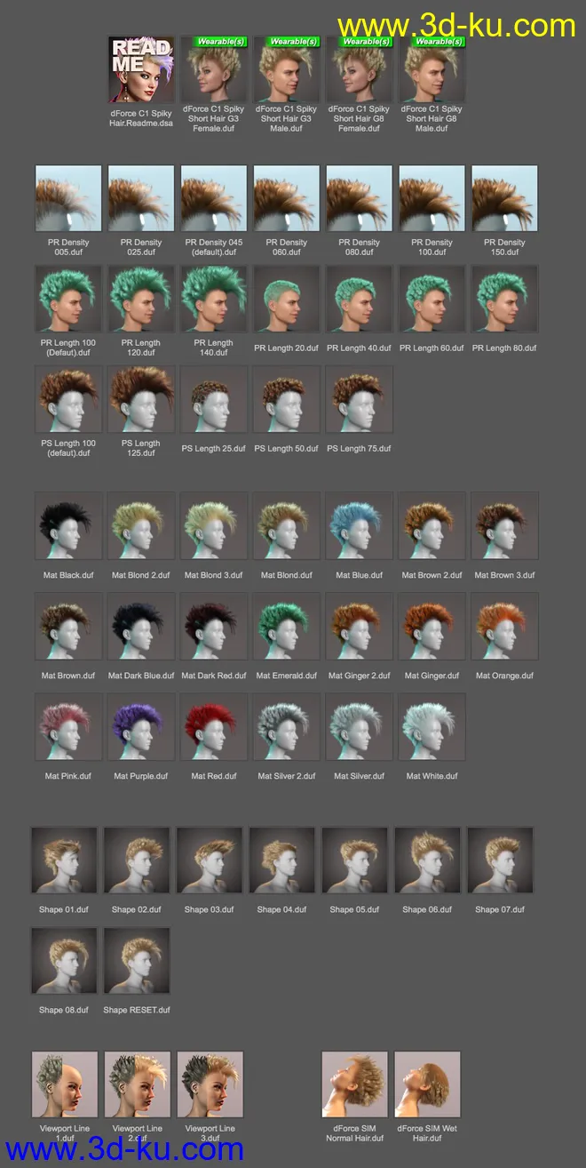 dForce C1 Spiky Hair for Genesis 3 and 8模型的图片15