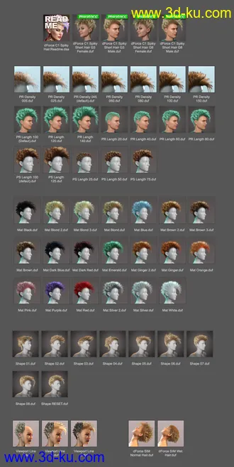 3D打印模型dForce C1 Spiky Hair for Genesis 3 and 8的图片