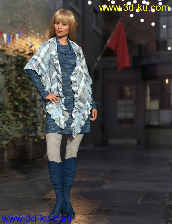 dForce Collection 02 - Winter Dress & Cape for Genesis 8 Female(s)模型的图片1