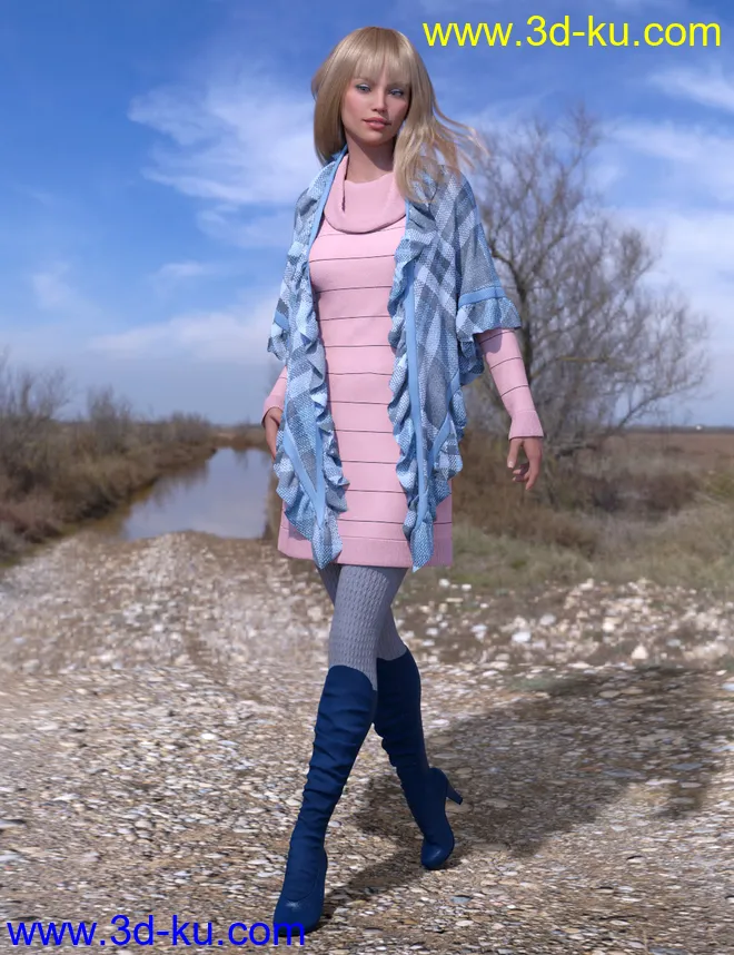 dForce Collection 02 - Winter Dress & Cape for Genesis 8 Female(s)模型的图片3
