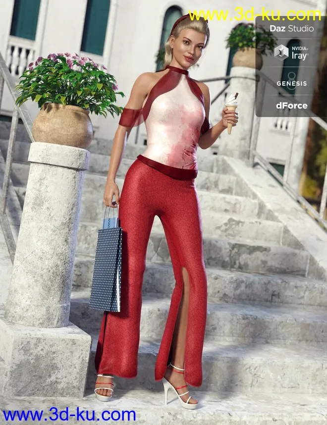 dForce Draped Pants Ensamble for Genesis 8 Female(s)模型的图片1