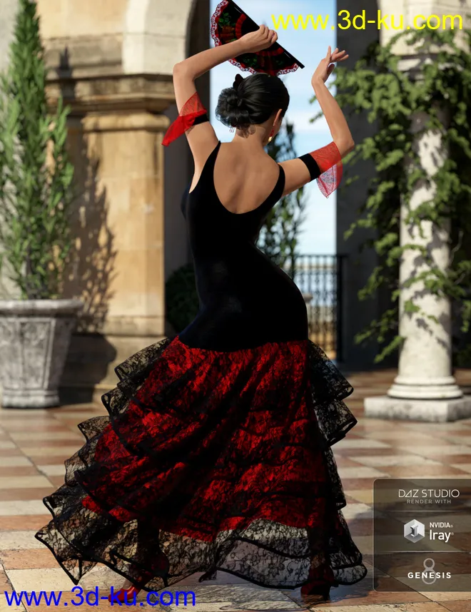 dForce Flamenco Dancer Outfit for Genesis 8 Female(s)模型的图片3
