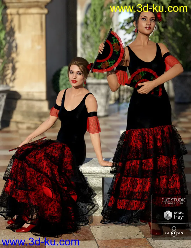 dForce Flamenco Dancer Outfit for Genesis 8 Female(s)模型的图片4
