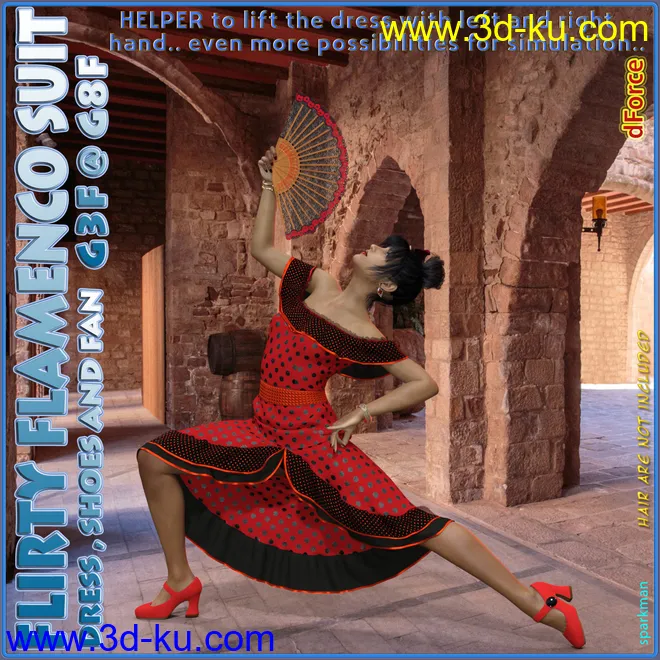 dForce Flirty Flamenco Suit for Genesis 8 and Genesis 3 Female模型的图片1