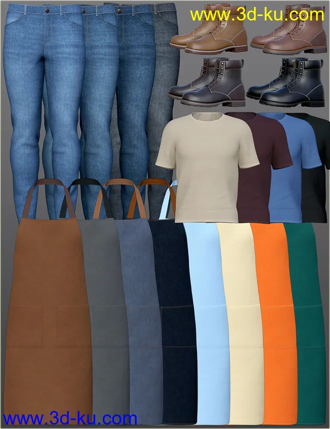 dForce H&C Apron and Casual Outfit for Genesis 8 Male(s)模型的图片12