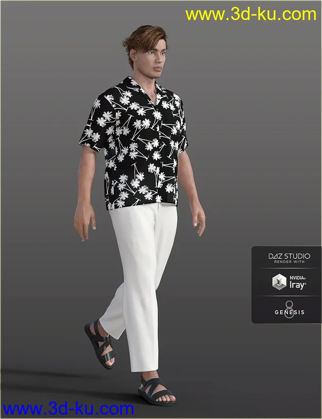 dForce H&C Hawaiian Shirts Outfit for Genesis 8 Male(s)模型的图片2