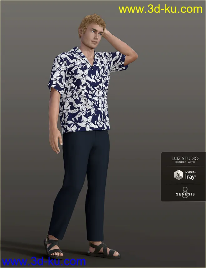 dForce H&C Hawaiian Shirts Outfit for Genesis 8 Male(s)模型的图片3