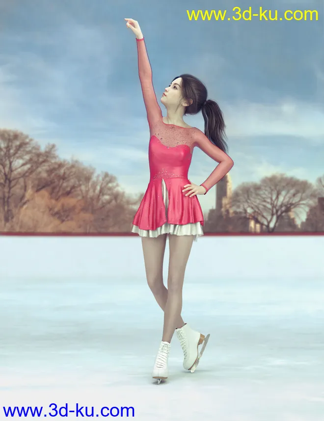 dForce Ice Skating Princess Outfit and Rink for Genesis 8 Female(s)模型的图片1