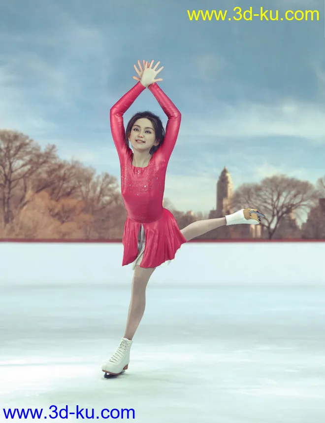 dForce Ice Skating Princess Outfit and Rink for Genesis 8 Female(s)模型的图片2