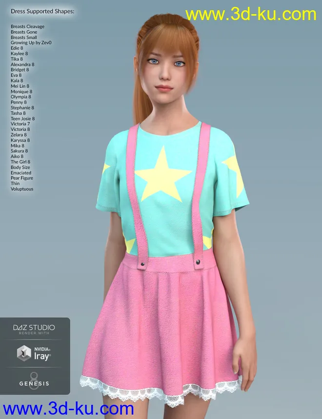 dForce Kawaii Overalls for Genesis 8 Female(s)模型的图片10