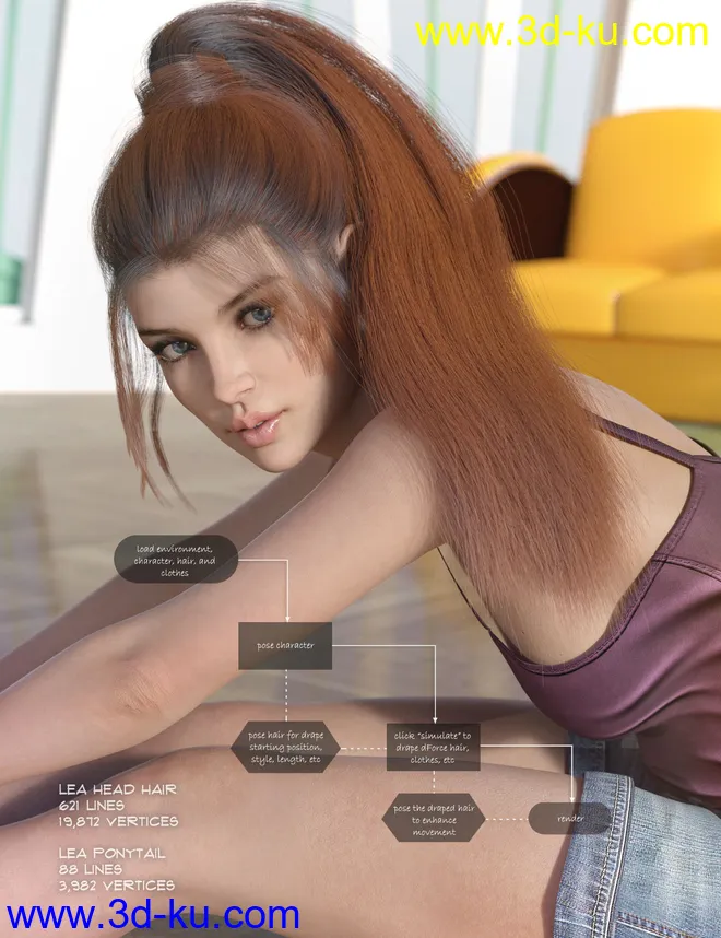 dForce Lea Hair for Genesis 3 and 8 Females(s)模型的图片11