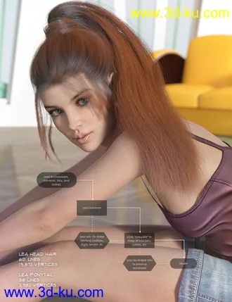 3D打印模型dForce Lea Hair for Genesis 3 and 8 Females(s)的图片